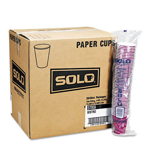 Dart Solo Paper Hot Drink Cups in Bistro Design, 12 oz, Maroon, 50-Bag, 20 Bags-Carton 412SIN-0041