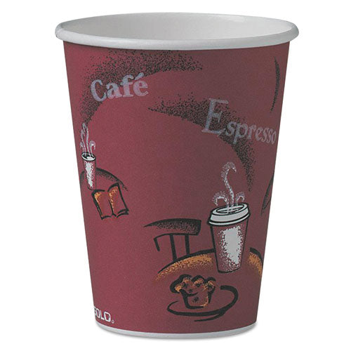 Dart Solo Paper Hot Drink Cups in Bistro Design, 12 oz, Maroon, 50-Pack 412SIN-0041