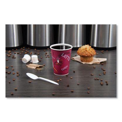 Dart Solo Paper Hot Drink Cups in Bistro Design, 12 oz, Maroon, 50-Bag, 20 Bags-Carton 412SIN-0041