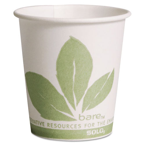 SOLO Bare Eco-Forward Paper Treated Water Cups, Cold, 3 oz, White-Green, 100-Sleeve, 50 Sleeves-Carton 44BB-JD110