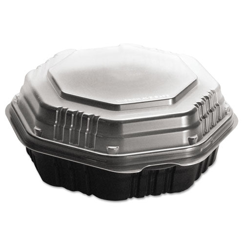 Dart OctaView Hinged-Lid Hot Food Containers, 31 oz, 9.55 x 9.1 x 3, Black-Clear, 100-Carton 809011-PP94
