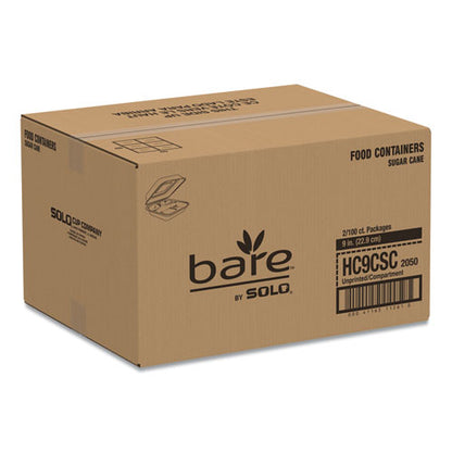 Dart Bare by Solo Eco-Forward Bagasse Hinged Lid Containers, 3-Compartment, 9.6 x 9.4 x 3.2, Ivory, 200-Carton HC9CSC-2050