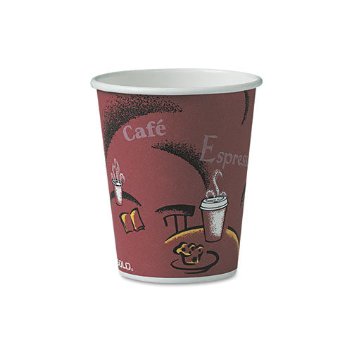 Dart Solo Paper Hot Drink Cups in Bistro Design, 10 oz, Maroon, 300-Carton OF10BI-0041
