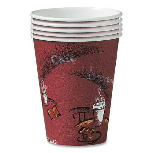 Dart Solo Paper Hot Drink Cups in Bistro Design, 10 oz, Maroon, 300-Carton OF10BI-0041