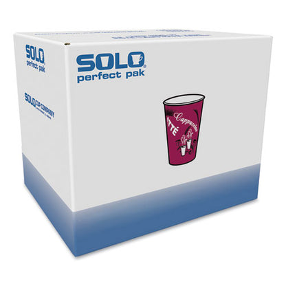 Dart Solo Paper Hot Drink Cups in Bistro Design, 12 oz, Maroon, 300-Carton OF12BI-0041