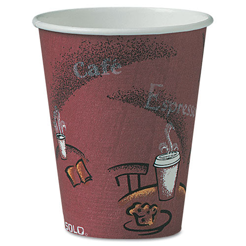 Dart Solo Paper Hot Drink Cups in Bistro Design, 8 oz, Maroon, 500-Carton OF8BI-0041