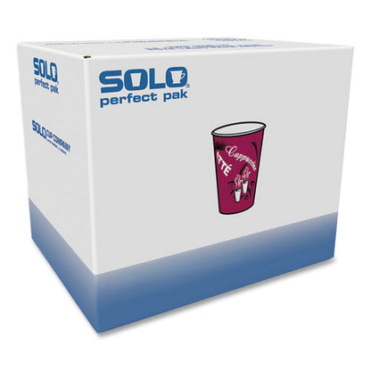 Dart Solo Paper Hot Drink Cups in Bistro Design, 8 oz, Maroon, 500-Carton OF8BI-0041