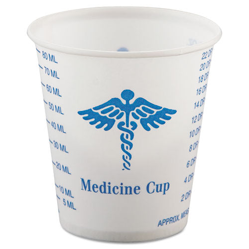 Dart Paper Medical and Dental Graduated Cups, 3 oz, White-Blue, 100-Bag, 50 Bags-Carton R3-43107