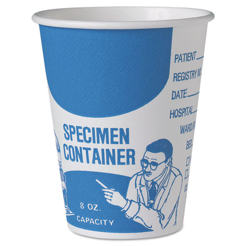 Dart Paper Specimen Cups, 8 oz, Blue-White, 50-Sleeve, 20 Sleeves-Carton SC378-3008