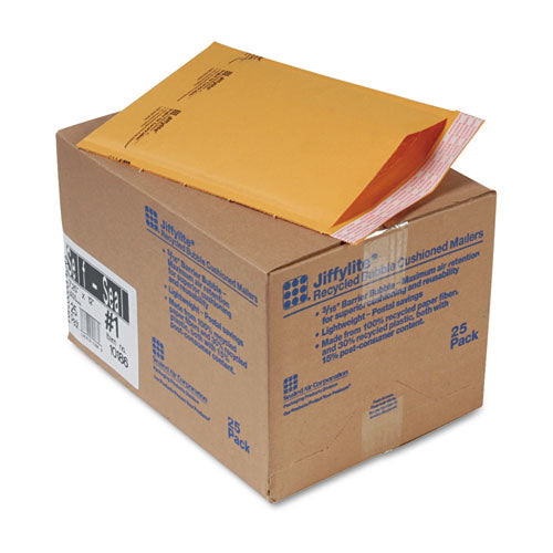 Sealed Air Jiffylite Self-Seal Bubble Mailer, #1, Barrier Bubble Lining, Self-Adhesive Closure, 7.25 x 12, Golden Brown Kraft, 25-Carton 10186