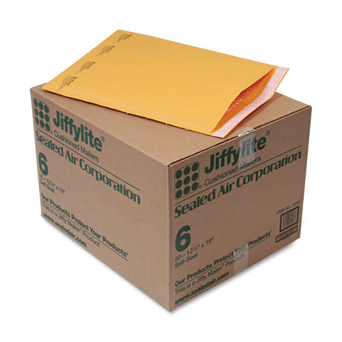 Sealed Air Jiffylite Self-Seal Bubble Mailer, #6, Barrier Bubble Lining, Self-Adhesive Closure, 12.5 x 19, Golden Brown Kraft, 50-Carton 39097