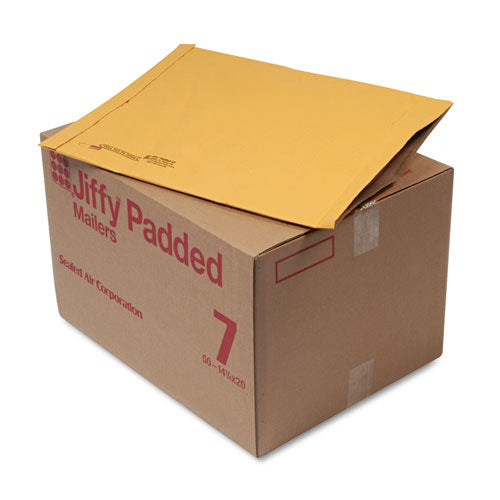 Sealed Air Jiffy Padded Mailer, #7, Paper Lining, Fold Flap Closure, 14.25 x 20, Natural Kraft, 50-Carton 64350