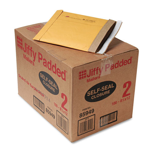 Sealed Air Jiffy Padded Mailer, #2, Paper Lining, Self-Adhesive Closure, 8.5 x 12, Natural Kraft, 100-Carton 67068