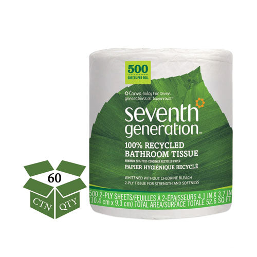 Seventh Generation 100% Recycled Bathroom Toilet Tissue Paper 2 Ply 500 Sheets White (60 Rolls) 137038