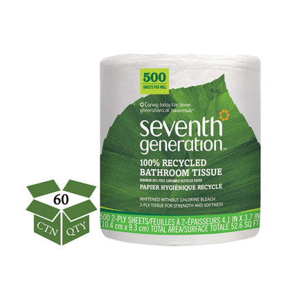 Seventh Generation 100% Recycled Bathroom Toilet Tissue Paper 2 Ply 500 Sheets White (60 Rolls) 137038