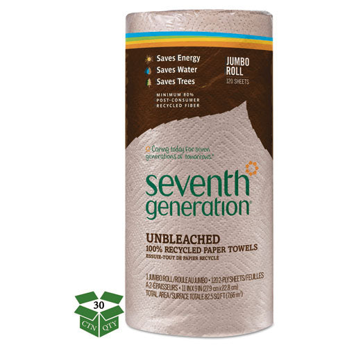 Seventh Generation Natural Unbleached 100% Recycled Paper Towels 2 Ply 120 Sheets (30 Rolls) SEV13720