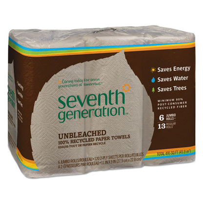 Seventh Generation Natural Unbleached 100% Recycled Paper Towel Rolls 2 Ply 120 Sheets (6 Rolls) 13737