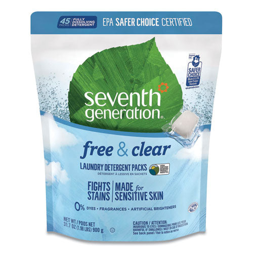 Seventh Generation Natural Laundry Detergent Packs, Powder, Unscented, 45 Packets-Pack 22977