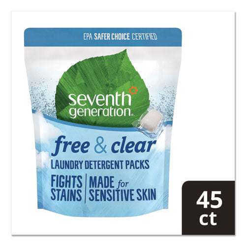 Seventh Generation Natural Laundry Detergent Packs, Powder, Unscented, 45 Packets-Pack, 8-Carton 22977CT