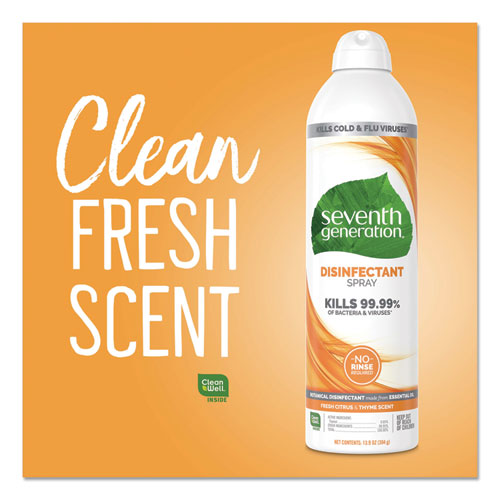 Seventh Generation Disinfectant Sprays, Fresh Citrus-Thyme, 13.9 oz, Spray Bottle, 8-Carton 22980