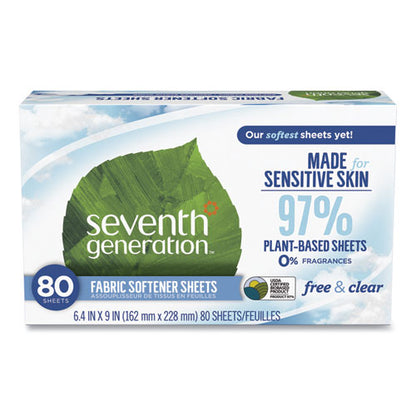 Seventh Generation Natural Fabric Softener Sheets, Unscented, 80 Sheets-Box, 4-Carton 10732913449306