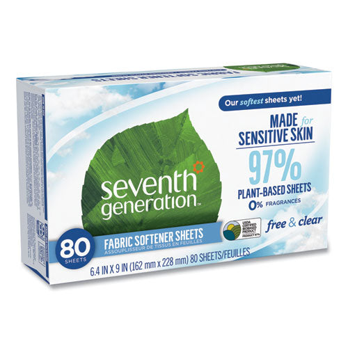 Seventh Generation Natural Fabric Softener Sheets, Unscented, 80 Sheets-Box, 4-Carton 10732913449306