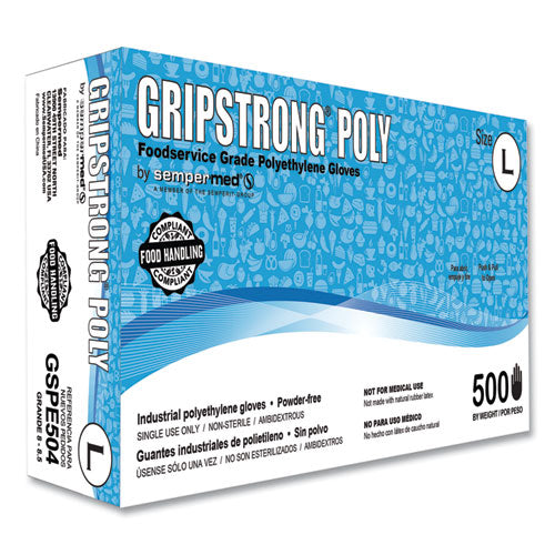 GripStrong Poly Foodservice Grade Polyethylene Gloves, Clear, Large, Polyethylene, 500-Box, 20 Boxes-Carton GSPE504