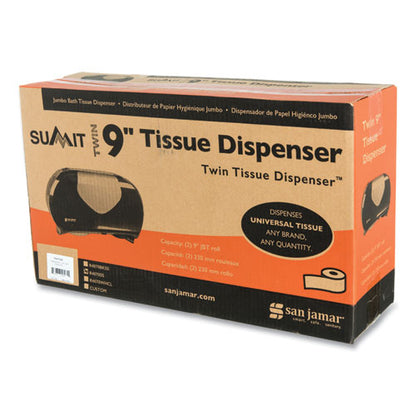 San Jamar Twin Jumbo Bath Tissue Dispenser, 19 1-4 x 6 x 12 1-4, Faux Stainless Steel R4070SS