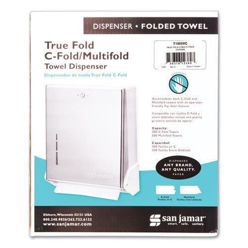 San Jamar True Fold C-Fold-Multifold Paper Towel Dispenser, 11.63 x 5 x 14.5, Chrome T1905XC