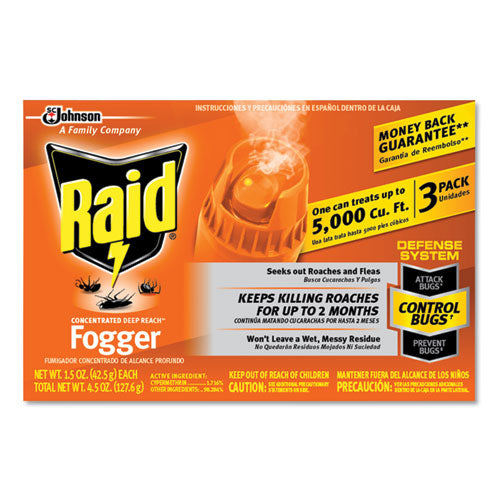 Raid Concentrated Deep Reach Fogger, 1.5 oz Aerosol Can, 3-Pack, 12 Packs-Carton 305690