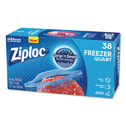 Ziploc Double Zipper Freezer Bags, 1 qt, 2.7 mil, 6.97" x 7.7", Clear, 9-Carton 314444