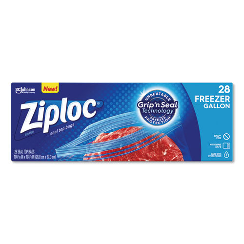 Ziploc Zipper Freezer Bags, 1 gal, 2.7 mil, 9.6" x 12.1", Clear, 28-Box, 9 Boxes-Carton 314445
