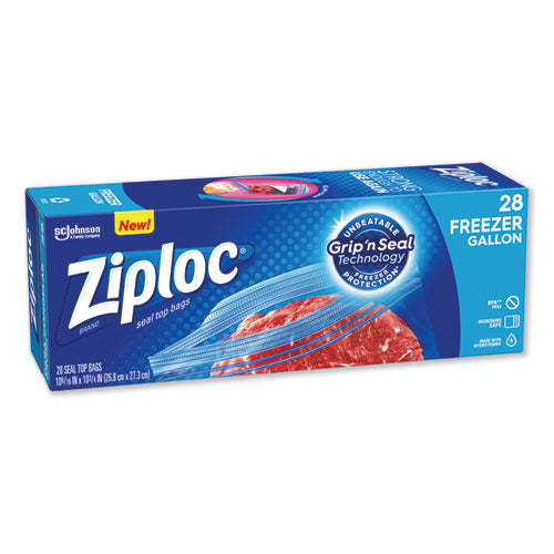 Ziploc Zipper Freezer Bags, 1 gal, 2.7 mil, 9.6" x 12.1", Clear, 28-Box 314445BX