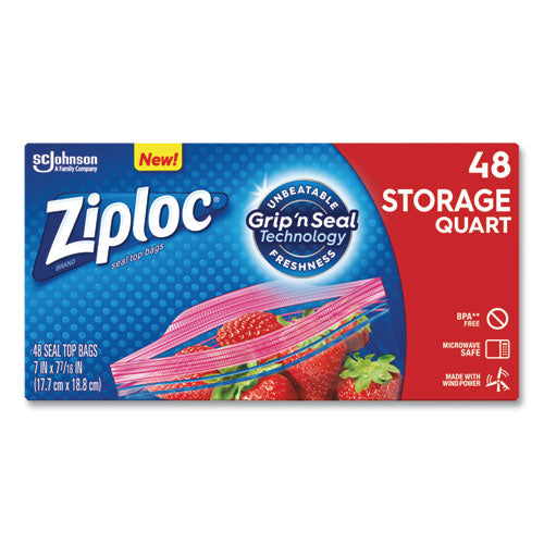 Ziploc Double Zipper Storage Bags, 1 qt, 1.75 mil, 9.63" x 8.5", Clear, 48-Box 314469BX