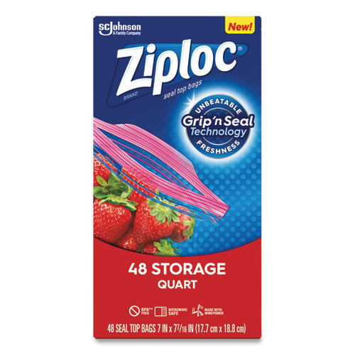 Ziploc Double Zipper Storage Bags, 1 qt, 1.75 mil, 9.63" x 8.5", Clear, 9-Carton 314469