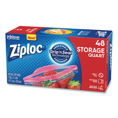 Ziploc Double Zipper Storage Bags, 1 qt, 1.75 mil, 9.63" x 8.5", Clear, 9-Carton 314469