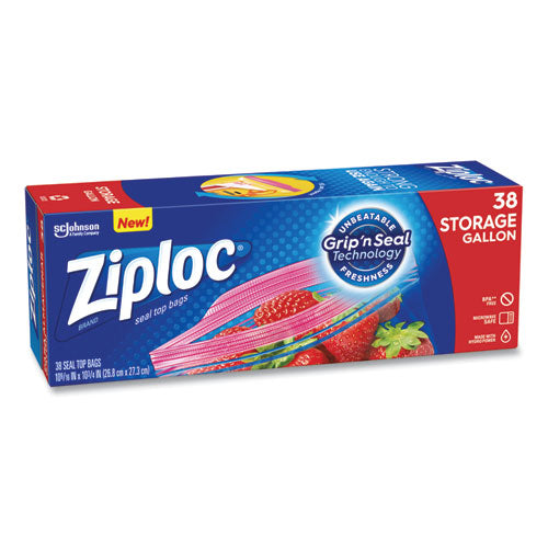 Ziploc Double Zipper Storage Bags, 1 gal, 1.75 mil, 10.56" x 10.75", Clear, 342-Carton 314470