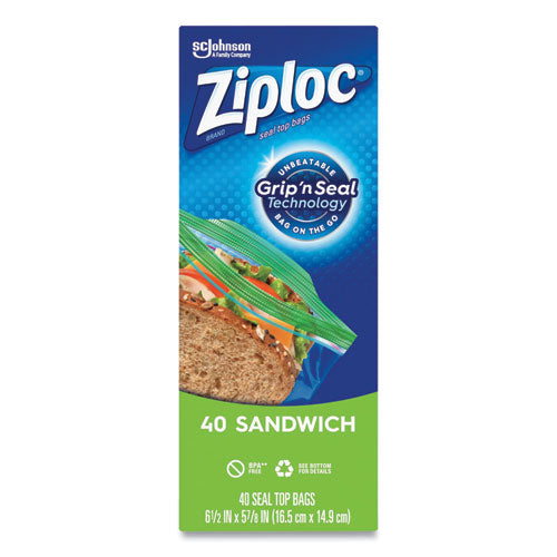 Ziploc Resealable Sandwich Bags, 1.2 mil, 6.5" x 5.88", Clear, 40-Box 315882BX