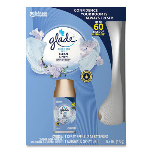 Glade Automatic Air Freshener Starter Kit, Spray Unit and Refill, Clean Linen, 6.2 oz, 4-Carton 310916