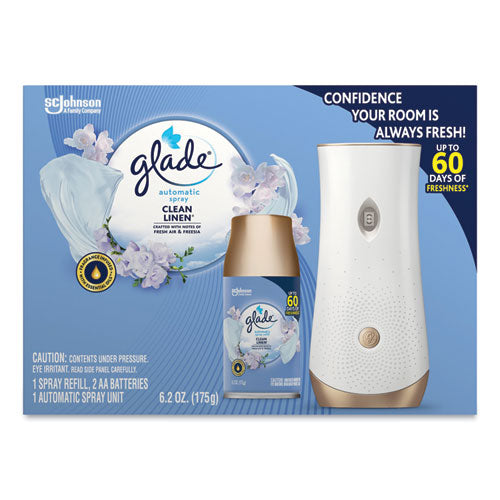 Glade Automatic Air Freshener Starter Kit, Spray Unit and Refill, Clean Linen, 6.2 oz, 4-Carton 310916