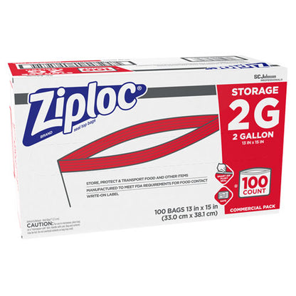 Ziploc Double Zipper Storage Bags, 2 gal, 1.75 mil, 15" x 13", Clear, 100-Carton 682253