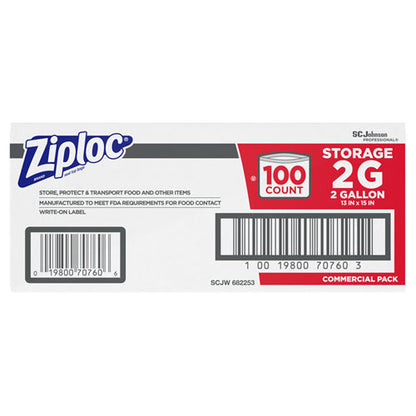 Ziploc Double Zipper Storage Bags, 2 gal, 1.75 mil, 15" x 13", Clear, 100-Carton 682253
