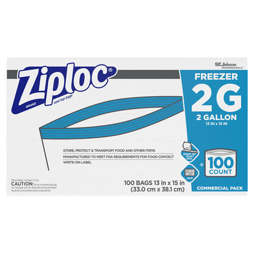 Ziploc Double Zipper Freezer Bags, 2 gal, 2.7 mil, 13" x 15.5", Clear, 100-Carton 682254