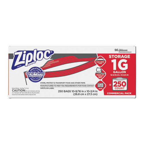Ziploc Double Zipper Storage Bags, 1 gal, 1.75 mil, 10.56" x 10.75", Clear, 250-Box 682257