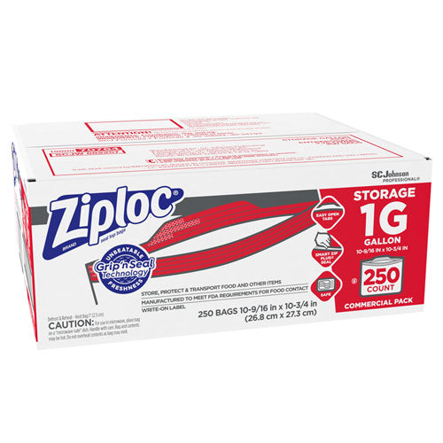 Ziploc Double Zipper Storage Bags, 1 gal, 1.75 mil, 10.56" x 10.75", Clear, 250-Box 682257