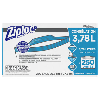 Ziploc Double Zipper Freezer Bags, 1 gal, 2.7 mil, 10.56" x 10.75", Clear, 250-Carton 682258