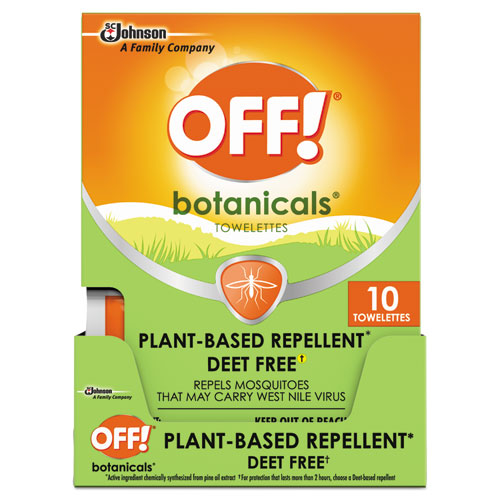 OFF! Botanicals Insect Repellant, Box, 10 Wipes-Pack, 8 Packs-Carton 694974