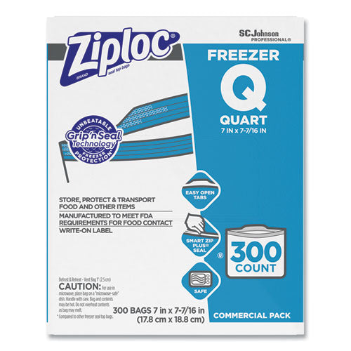 Ziploc Double Zipper Freezer Bags, 1 qt, 2.7 mil, 7" x 7.75", Clear, 300-Carton 696187