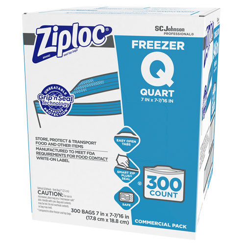 Ziploc Double Zipper Freezer Bags, 1 qt, 2.7 mil, 7" x 7.75", Clear, 300-Carton 696187