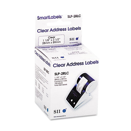 Seiko SLP-2RLC Self-Adhesive Address Labels, 1.12" x 3.5", Clear, 130 labels-Roll, 2 Rolls-Box SLP-2RLC